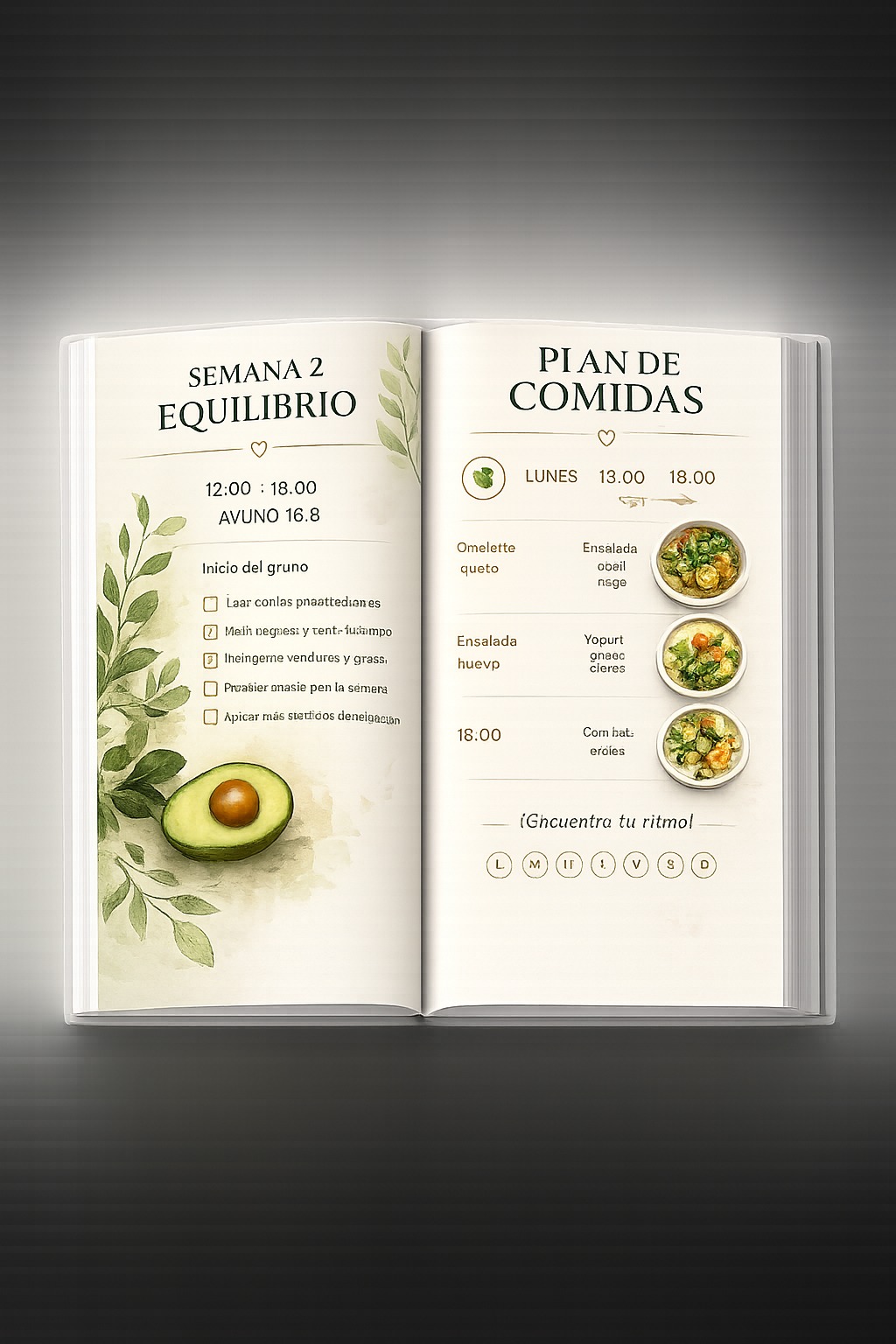 Libro abierto con plan de comidas